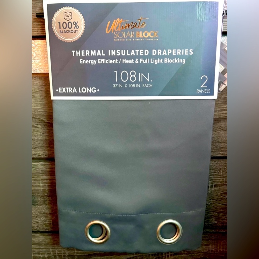 Ultimate Solar Block Thermal Insulated Draperies Gray Extra Long 2 Panels